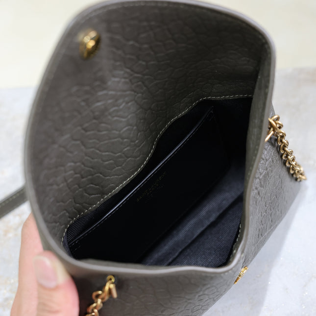 YSL 25S CALYPSO MINI 19 IN CHARCOAL GRAY LAMBSKIN GOLD HARDWARE