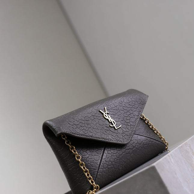 YSL 25S CALYPSO MINI 19 IN CHARCOAL GRAY LAMBSKIN GOLD HARDWARE
