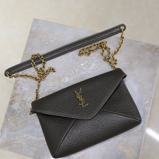 YSL 25S CALYPSO MINI 19 IN CHARCOAL GRAY LAMBSKIN GOLD HARDWARE