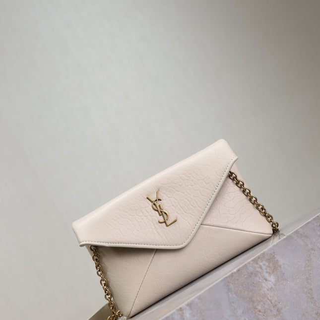 YSL 25S CALYPSO MINI 19 IN BLANC VINTAGE LAMBSKIN GOLD HARDWARE