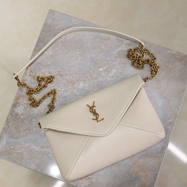 YSL 25S CALYPSO MINI 19 IN BLANC VINTAGE LAMBSKIN GOLD HARDWARE