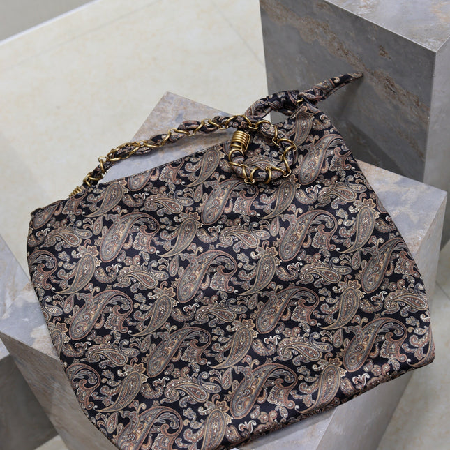 YSL 25S AMALIA 50 IN NAVY MULTICOLOR  SILK TWILL GOLD HARDWARE