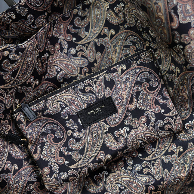 YSL 25S AMALIA 50 IN NAVY MULTICOLOR  SILK TWILL GOLD HARDWARE