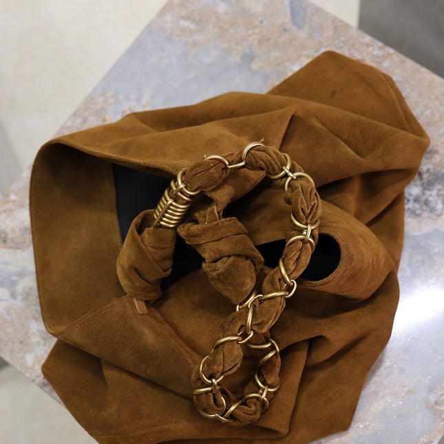 YSL 25S AMALIA 50 IN DARK CARAMEL SUEDE GOLD HARDWARE