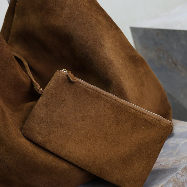 YSL 25S AMALIA 50 IN DARK CARAMEL SUEDE GOLD HARDWARE