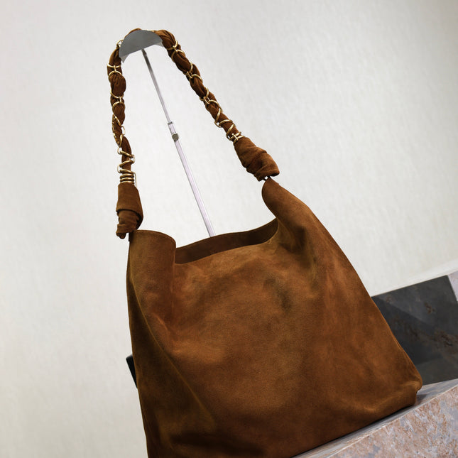 YSL 25S AMALIA 50 IN DARK CARAMEL SUEDE GOLD HARDWARE