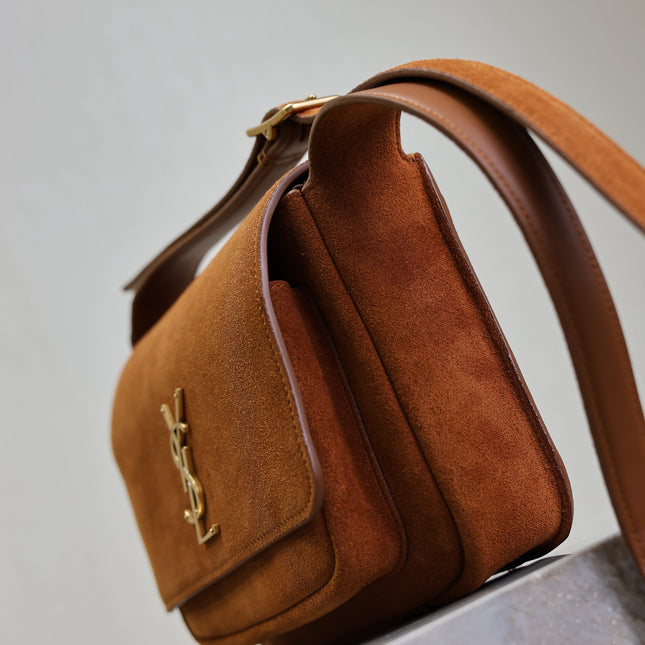 YSL 25S NIKI SATCHEL 22 IN DARK CARAMEL SUEDE GOLD HARDWARE