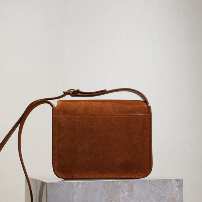 YSL 25S NIKI SATCHEL 22 IN DARK CARAMEL SUEDE GOLD HARDWARE