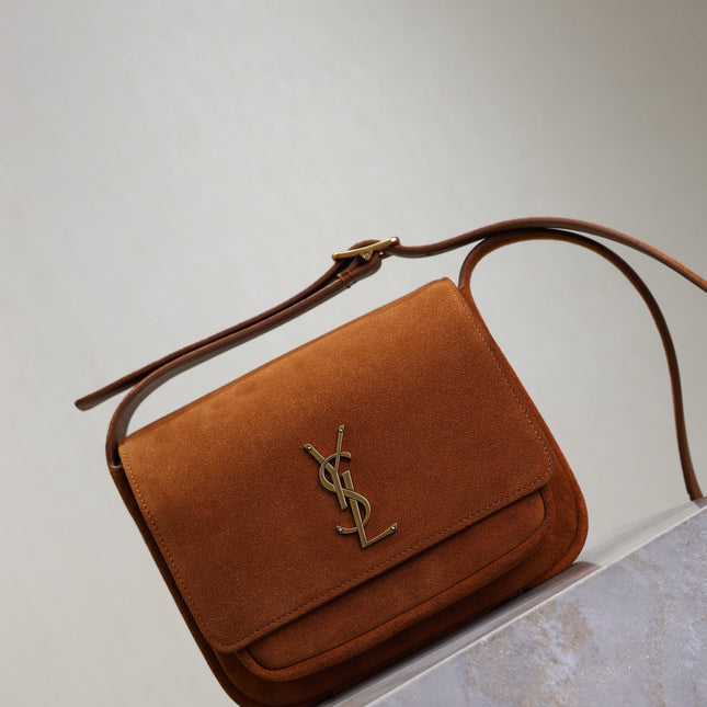 YSL 25S NIKI SATCHEL 22 IN DARK CARAMEL SUEDE GOLD HARDWARE