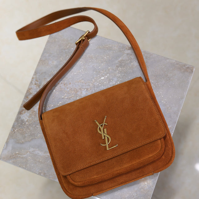 YSL 25S NIKI SATCHEL 22 IN DARK CARAMEL SUEDE GOLD HARDWARE