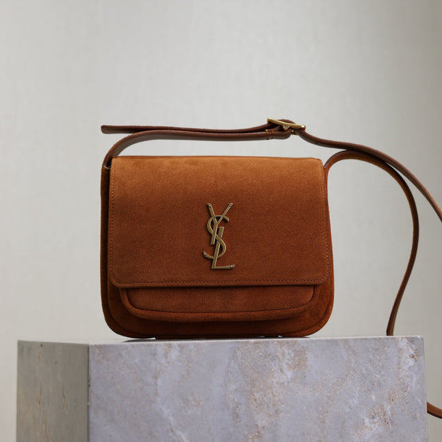 YSL 25S NIKI SATCHEL 22 IN DARK CARAMEL SUEDE GOLD HARDWARE