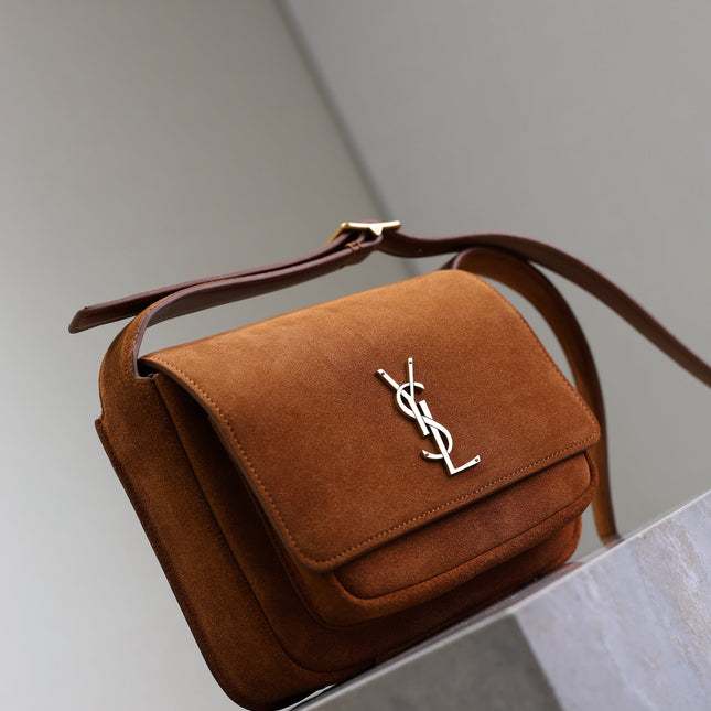 YSL 25S NIKI SATCHEL 22 IN DARK CARAMEL SUEDE GOLD HARDWARE