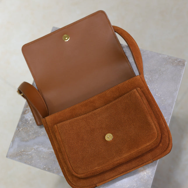 YSL 25S NIKI SATCHEL 22 IN DARK CARAMEL SUEDE GOLD HARDWARE