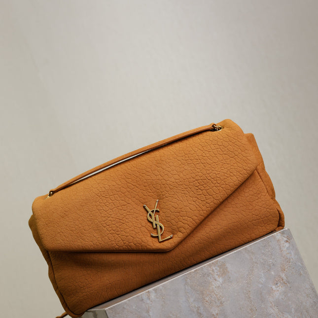 YSL 25S CALYPSO GM 38 IN BURNT ORANGE GRAINED CALFSKIN GOLD HARDWARE