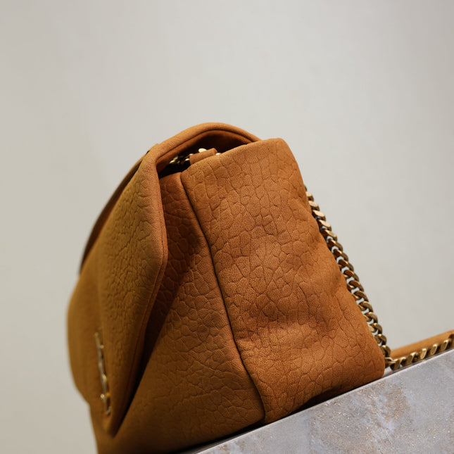 YSL 25S CALYPSO GM 38 IN BURNT ORANGE GRAINED CALFSKIN GOLD HARDWARE