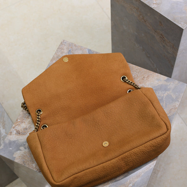YSL 25S CALYPSO GM 38 IN BURNT ORANGE GRAINED CALFSKIN GOLD HARDWARE