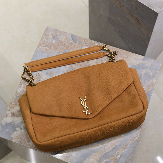 YSL 25S CALYPSO GM 38 IN BURNT ORANGE GRAINED CALFSKIN GOLD HARDWARE