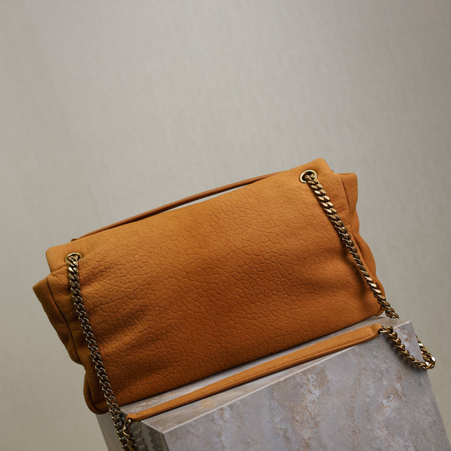 YSL 25S CALYPSO GM 38 IN BURNT ORANGE GRAINED CALFSKIN GOLD HARDWARE