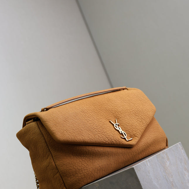YSL 25S CALYPSO GM 38 IN BURNT ORANGE GRAINED CALFSKIN GOLD HARDWARE