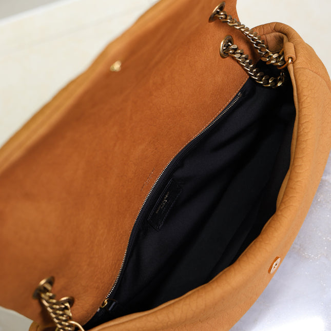 YSL 25S CALYPSO GM 38 IN BURNT ORANGE GRAINED CALFSKIN GOLD HARDWARE