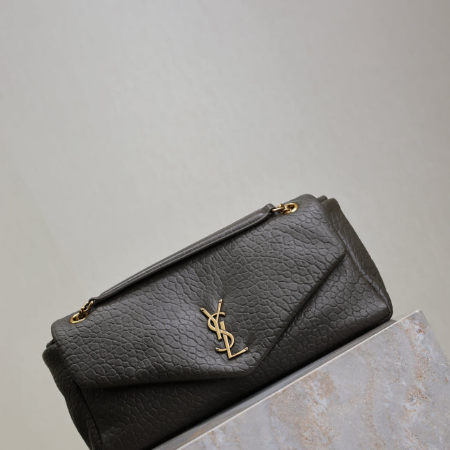 YSL 25S CALYPSO 30 IN DARK OLIVE GRAINED CALFSKIN GOLD HARDWARE