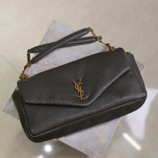 YSL 25S CALYPSO 30 IN DARK OLIVE GRAINED CALFSKIN GOLD HARDWARE