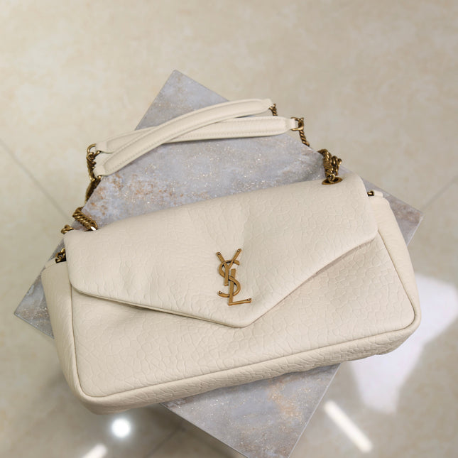 YSL 25S CALYPSO 30 IN IVORY GRAINED CALFSKIN GOLD HARDWARE