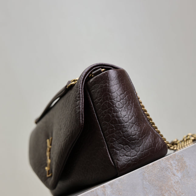 YSL 25S CALYPSO 30 IN DARK CHOCOLATE GRAINED CALFSKIN GOLD HARDWARE