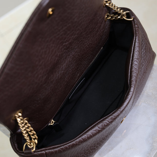 YSL 25S CALYPSO 30 IN DARK CHOCOLATE GRAINED CALFSKIN GOLD HARDWARE