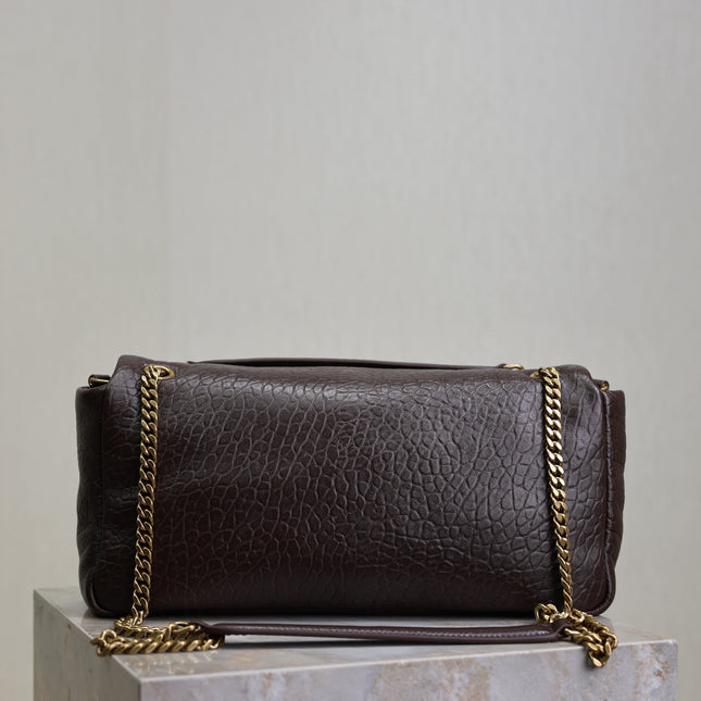 YSL 25S CALYPSO 30 IN DARK CHOCOLATE GRAINED CALFSKIN GOLD HARDWARE