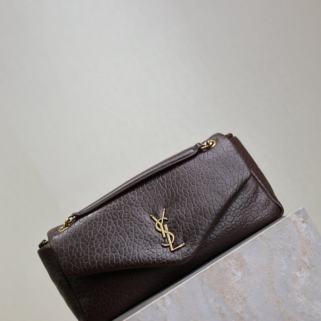 YSL 25S CALYPSO 30 IN DARK CHOCOLATE GRAINED CALFSKIN GOLD HARDWARE