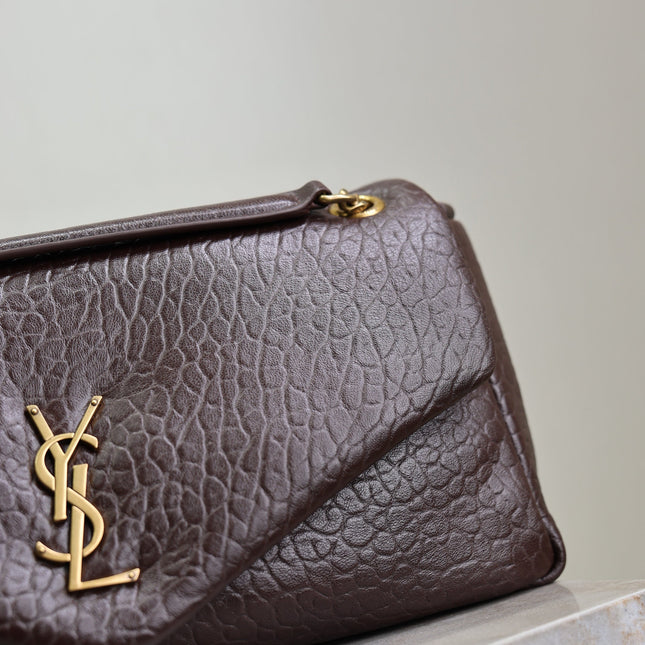 YSL 25S CALYPSO 30 IN DARK CHOCOLATE GRAINED CALFSKIN GOLD HARDWARE