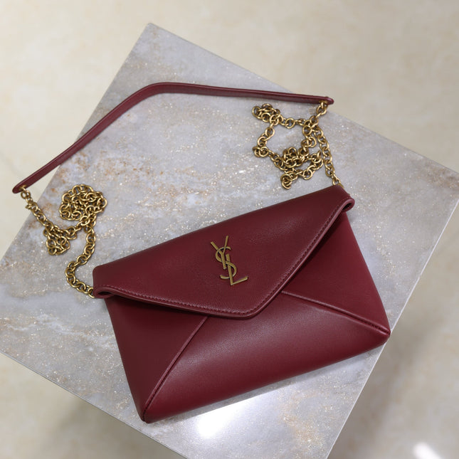 YSL 25S CALYPSO MINI 19 IN BURGUNDY CALFSKIN GOLD HARDWARE