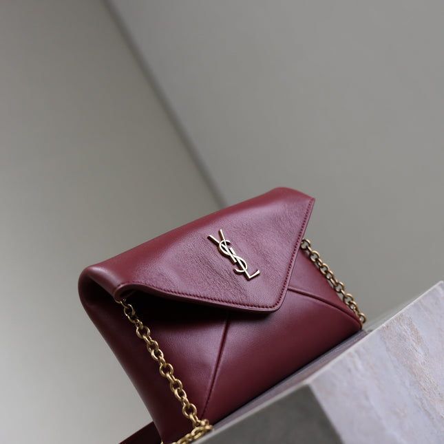 YSL 25S CALYPSO MINI 19 IN BURGUNDY CALFSKIN GOLD HARDWARE