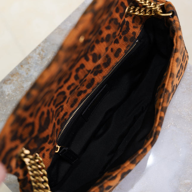 YSL 25S CALYPSO HANDBAG 26 IN BROWN LEOPARD PRINT VELVET GOLD HARDWARE