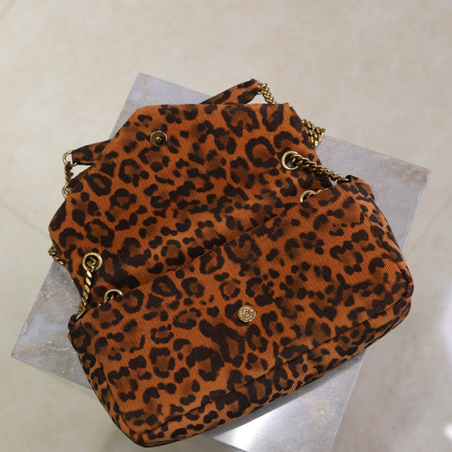 YSL 25S CALYPSO HANDBAG 26 IN BROWN LEOPARD PRINT VELVET GOLD HARDWARE
