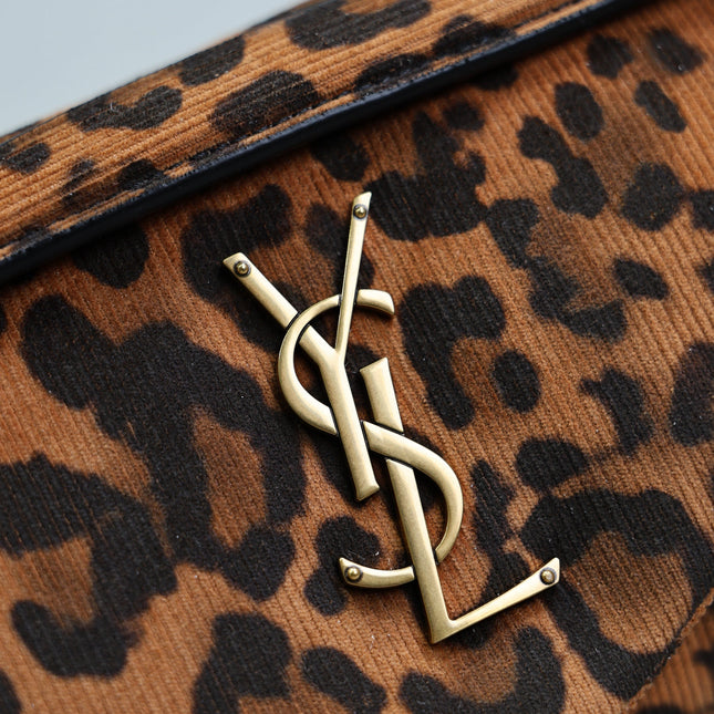 YSL 25S CALYPSO HANDBAG 26 IN BROWN LEOPARD PRINT VELVET GOLD HARDWARE