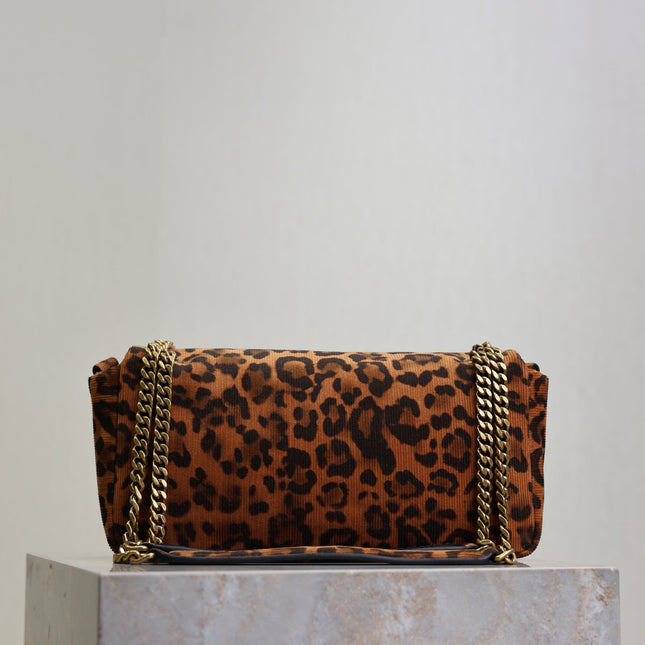YSL 25S CALYPSO HANDBAG 26 IN BROWN LEOPARD PRINT VELVET GOLD HARDWARE