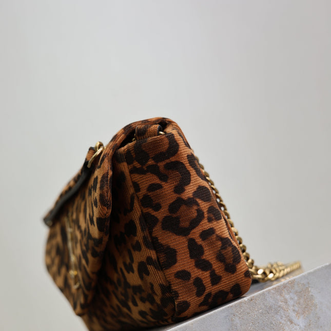 YSL 25S CALYPSO HANDBAG 26 IN BROWN LEOPARD PRINT VELVET GOLD HARDWARE