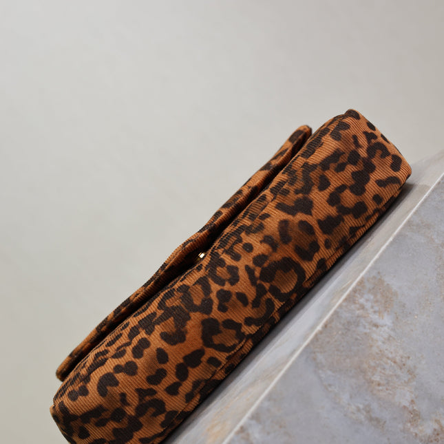 YSL 25S CALYPSO HANDBAG 26 IN BROWN LEOPARD PRINT VELVET GOLD HARDWARE