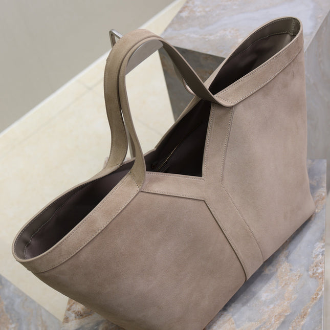 YSL 25S Y MAXI TOTE 50 IN DRY GRAIN SUEDE GOLD HARDWARE