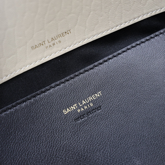 YSL 25S CASSANDRE ENVELOPE MESSENGER 35 IN BLANC VINTAGE LAMBSKIN GOLD HARDWARE