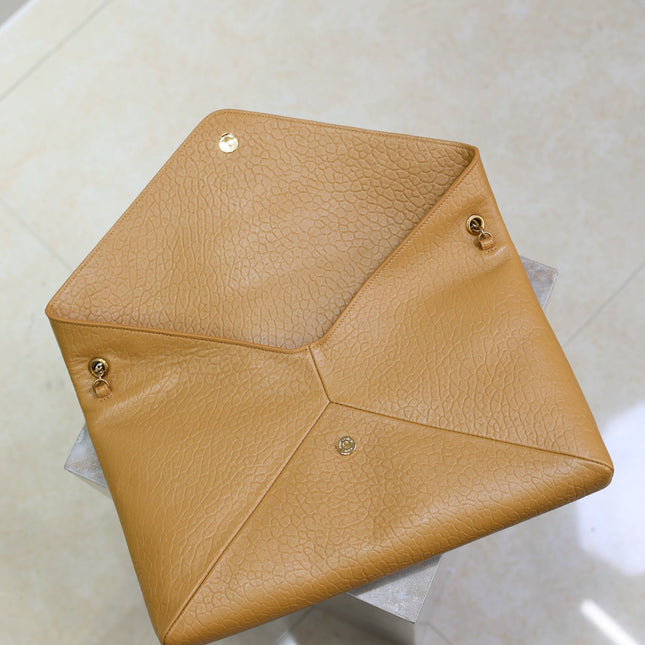 YSL 25S CASSANDRE ENVELOPE MESSENGER 35 IN GOLDEN BROWN LAMBSKIN GOLD HARDWARE