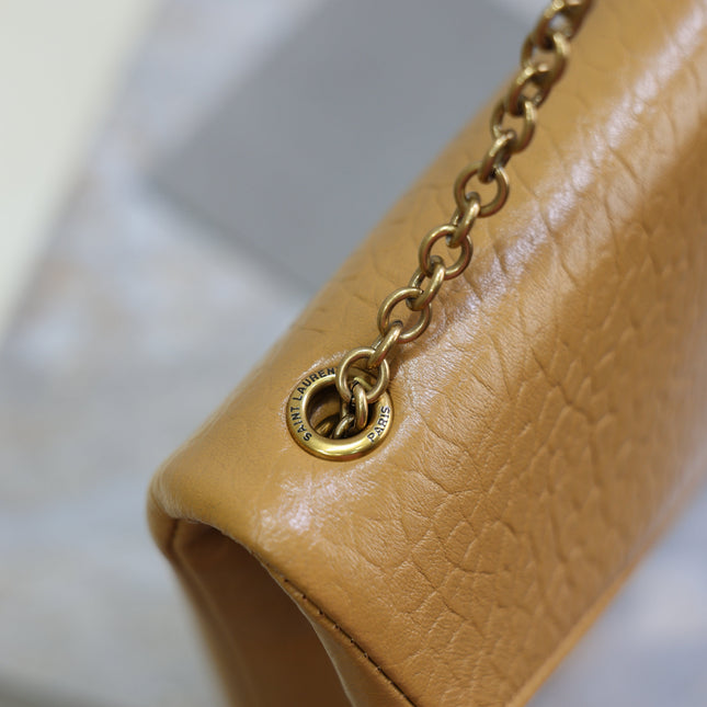 YSL 25S CASSANDRE ENVELOPE MESSENGER 35 IN GOLDEN BROWN LAMBSKIN GOLD HARDWARE