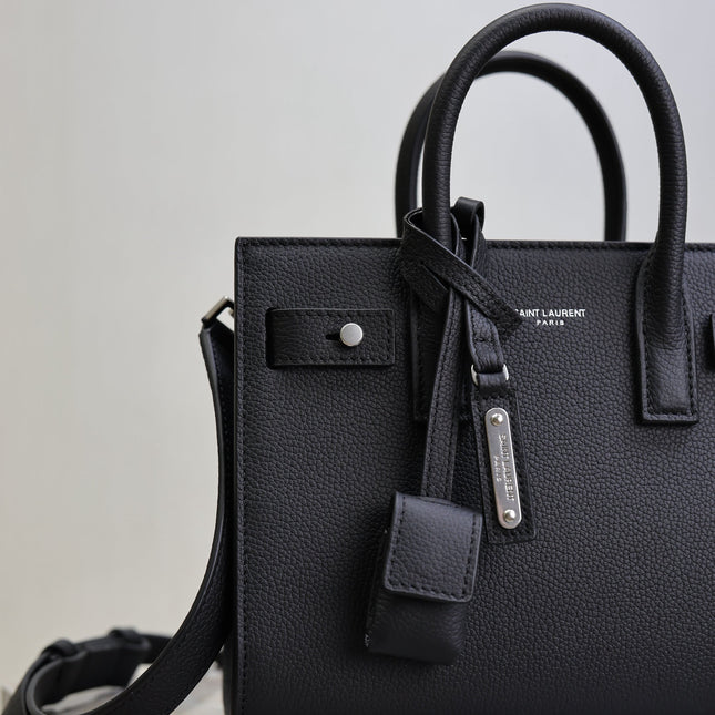 YSL 25S SAC DE JOUR 22 IN BLACK GRAINED CALFSKIN SILVER HARDWARE
