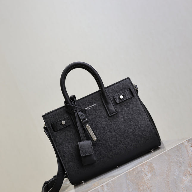 YSL 25S SAC DE JOUR 22 IN BLACK GRAINED CALFSKIN SILVER HARDWARE