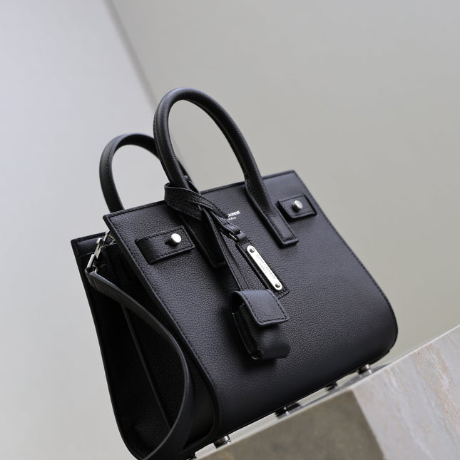 YSL 25S SAC DE JOUR 22 IN BLACK GRAINED CALFSKIN SILVER HARDWARE
