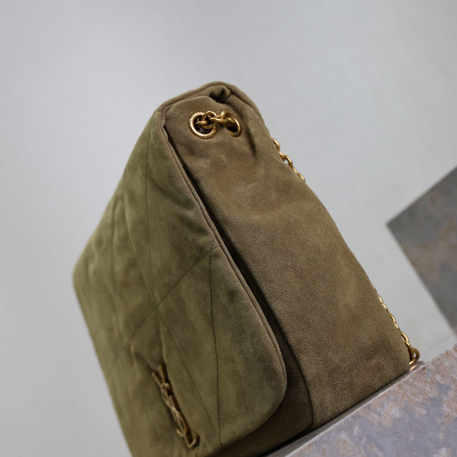 YSL 25S LARGE JAMIE 43 IN MUTED KHAKI SUEDE GOLD HARDWARE