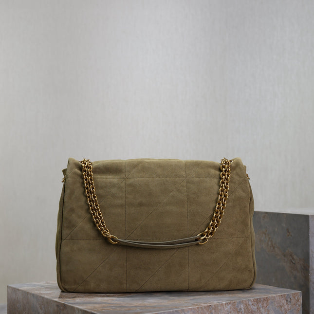 YSL 25S LARGE JAMIE 43 IN MUTED KHAKI SUEDE GOLD HARDWARE