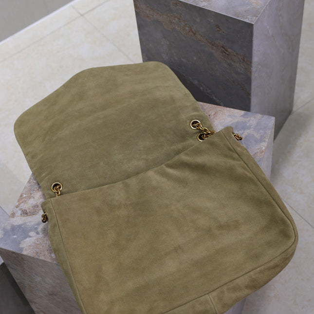 YSL 25S LARGE JAMIE 43 IN MUTED KHAKI SUEDE GOLD HARDWARE